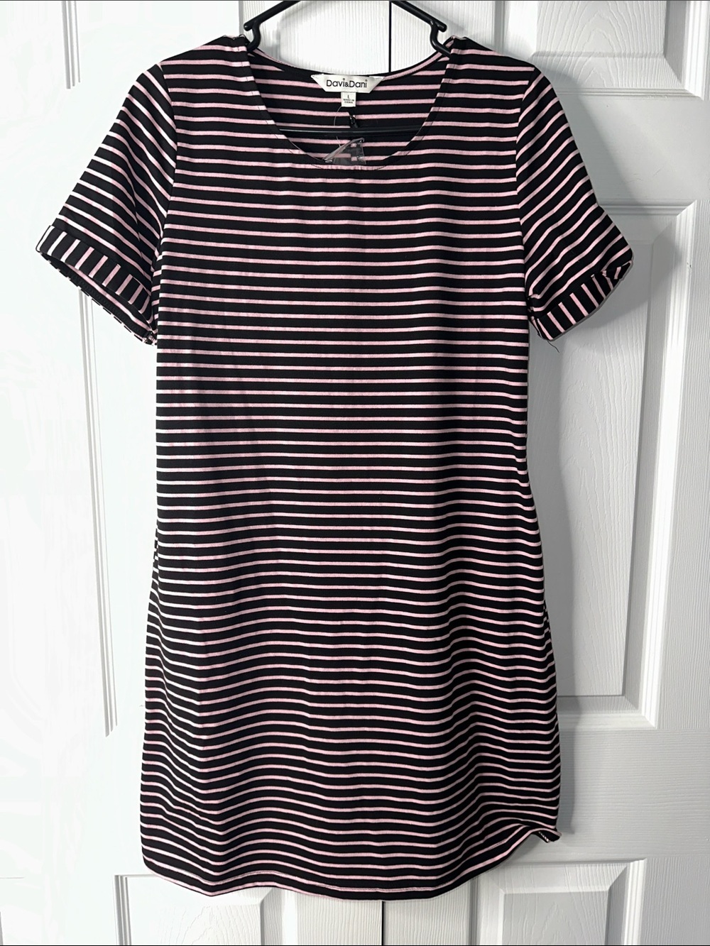 DAVI & DANI Black and Light Pink Striped Mini Dress